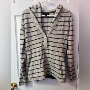 Banana Republic Gray and Black Striped V-Neck Sweater